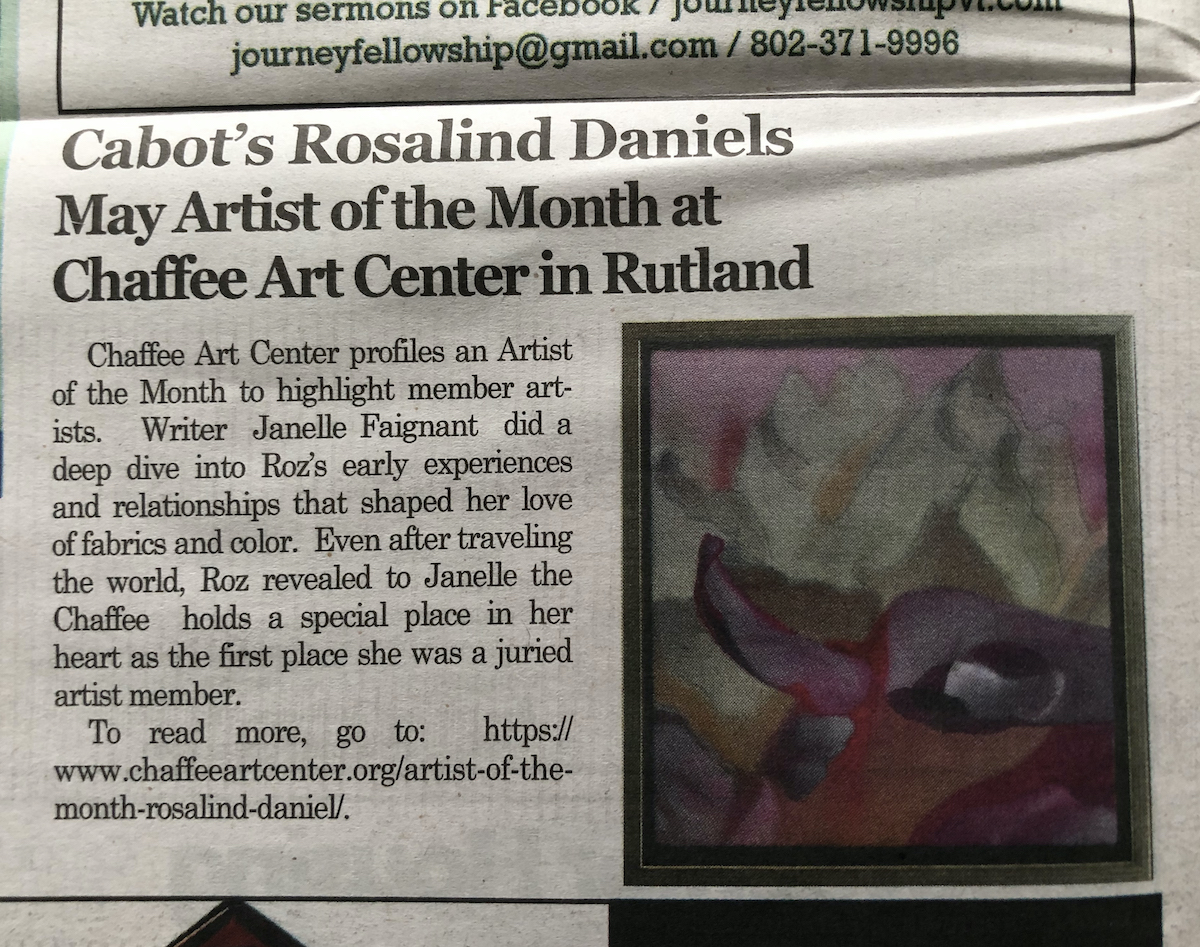 Cabot’s Rosalind Daniels May Artist of the Month at Chaffee Art Center in Rutland